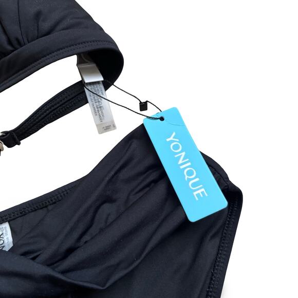 Yonique Black Bikini Swimsuit Set Halter Top & High-Waist Bottom Size S NWT - Picture 3 of 5
